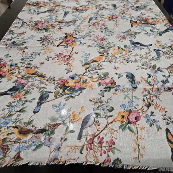 Botanical Printed Scarf With Roses Butterflies & Birds - Picture 6 of 16